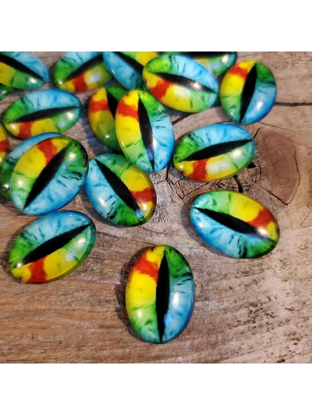 Dragon Eyes Black Blue Green Red GoT Fan Glass Cabochons 18x13mm Oval 2 pcs